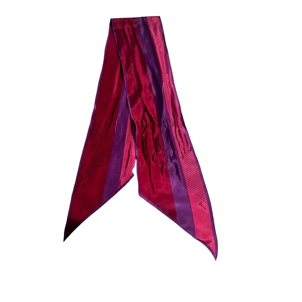 Vera Neumann Vintage Skinny Scarf Red Purple Striped Geometric Dot Retro  58x7